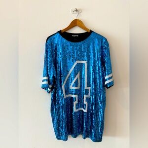 Blue Sequin Number 4 Jersey Top